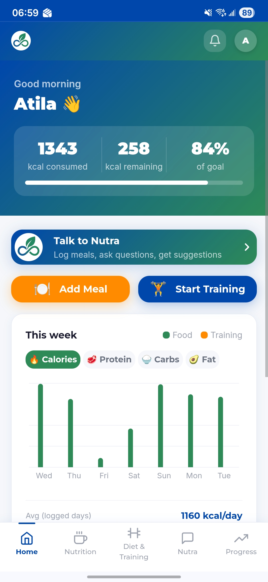 NutraFlex app dashboard